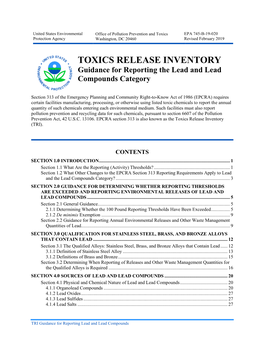 TOXICS RELEASE INVENTORY Guidance for Reporting the Lead and Lead Compounds Category
