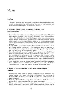 Preface Chapter 1 Hindi Films: Theoretical Debates and Textual Studies Chapter 2 Audiences and Hindi Films: Contemporary Studies