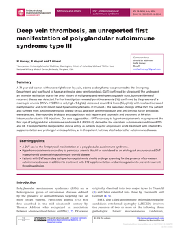 Deep Vein Thrombosis, an Unreported First Manifestation of Polyglandular Autoimmune Syndrome Type III
