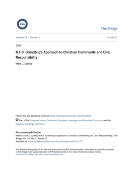 N.F.S. Grundtvig's Approach to Christian Community and Civic Responsibility