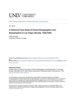 A Historical Case Study of School Desegregation and Resegregation in Las Vegas, Nevada, 1968-2008