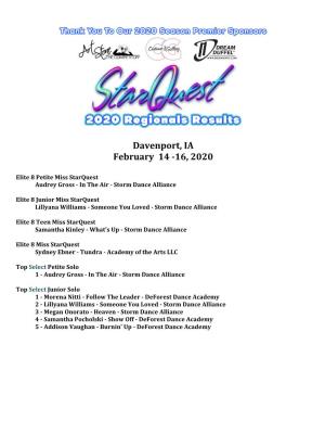 Davenport, IA February 14 -16, 2020