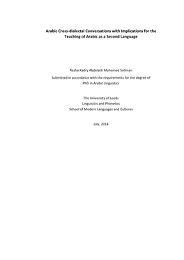 Arabic Cross-Dialectal Conversations with Implications for the Teaching of Arabic As a Second Language