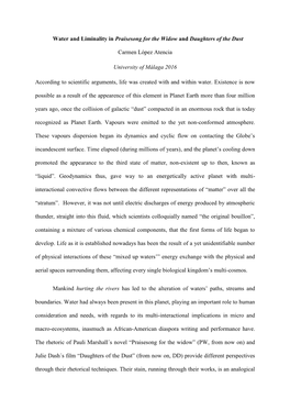 Water and Liminality in Praisesong for the Widow and Daughters of the Dust Carmen López Atencia University of Málaga 2016 Acco