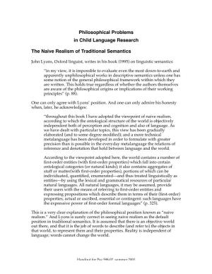 Philosophical Problems in Child Language Research the Naive