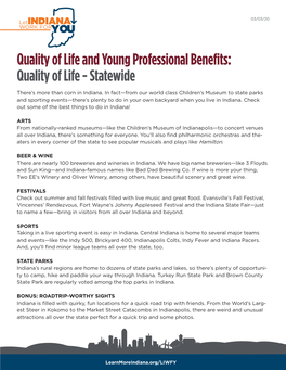 Quality of Life and Young Professional Benefits: Quality of Life - Statewide