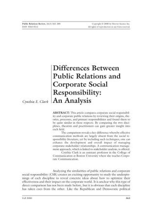 Differences Between Public Relations and Corporate Social Responsibility: Cynthia E