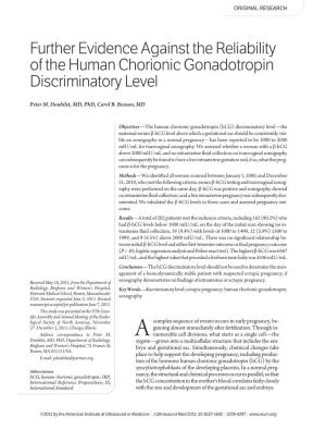 Further Evidence Against the Reliability of the Human Chorionic Gonadotropin Discriminatory Level