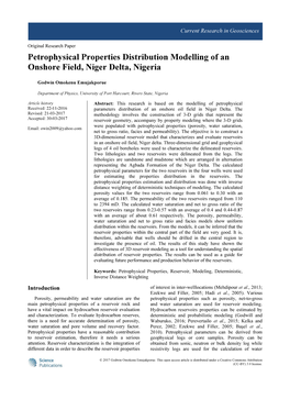 Petrophysical Properties Distribution Modelling of an Onshore Field, Niger Delta, Nigeria