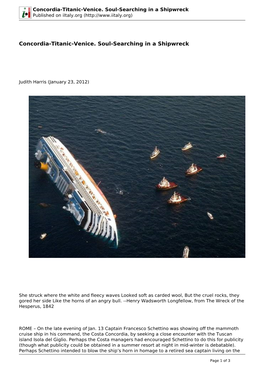 Concordia-Titanic-Venice. Soul-Searching in a Shipwreck Published on Iitaly.Org (