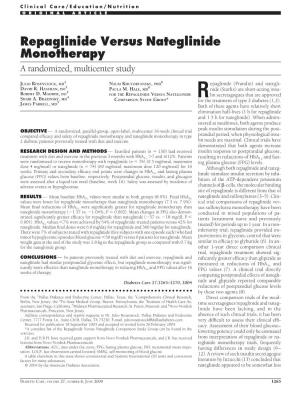 Repaglinide Versus Nateglinide Monotherapy a Randomized, Multicenter Study