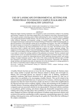 Use of Landscape Environmental Setting for Pedestrian to Enhance Campus Walkability and Healthy Lifestyle