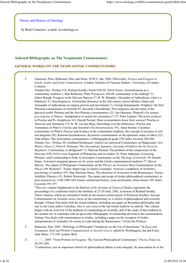 General Bibliography on the Neoplatonic Commentators