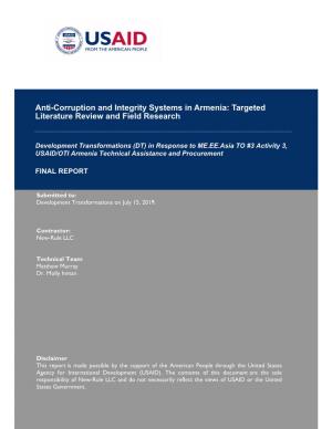 Anti-Corruption and Integrity Systems in Armenia: Targeted Literature Review and Field Research