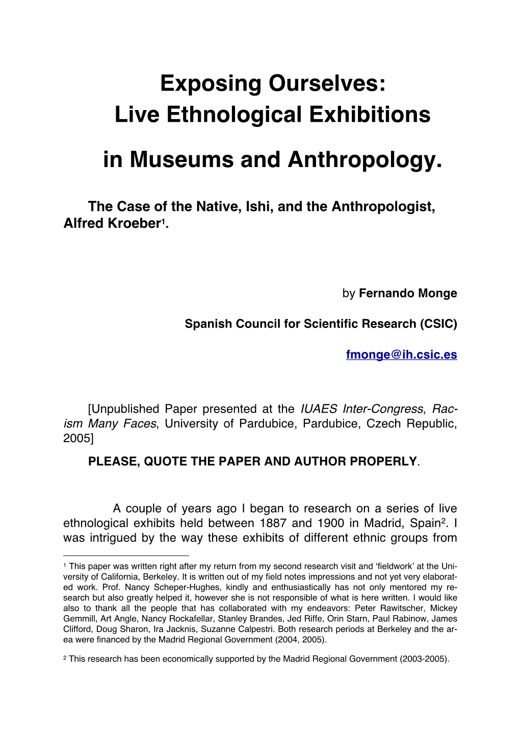 Exposing Ourselves: Live Ethnological Exhibitions in Museums and Anthropology