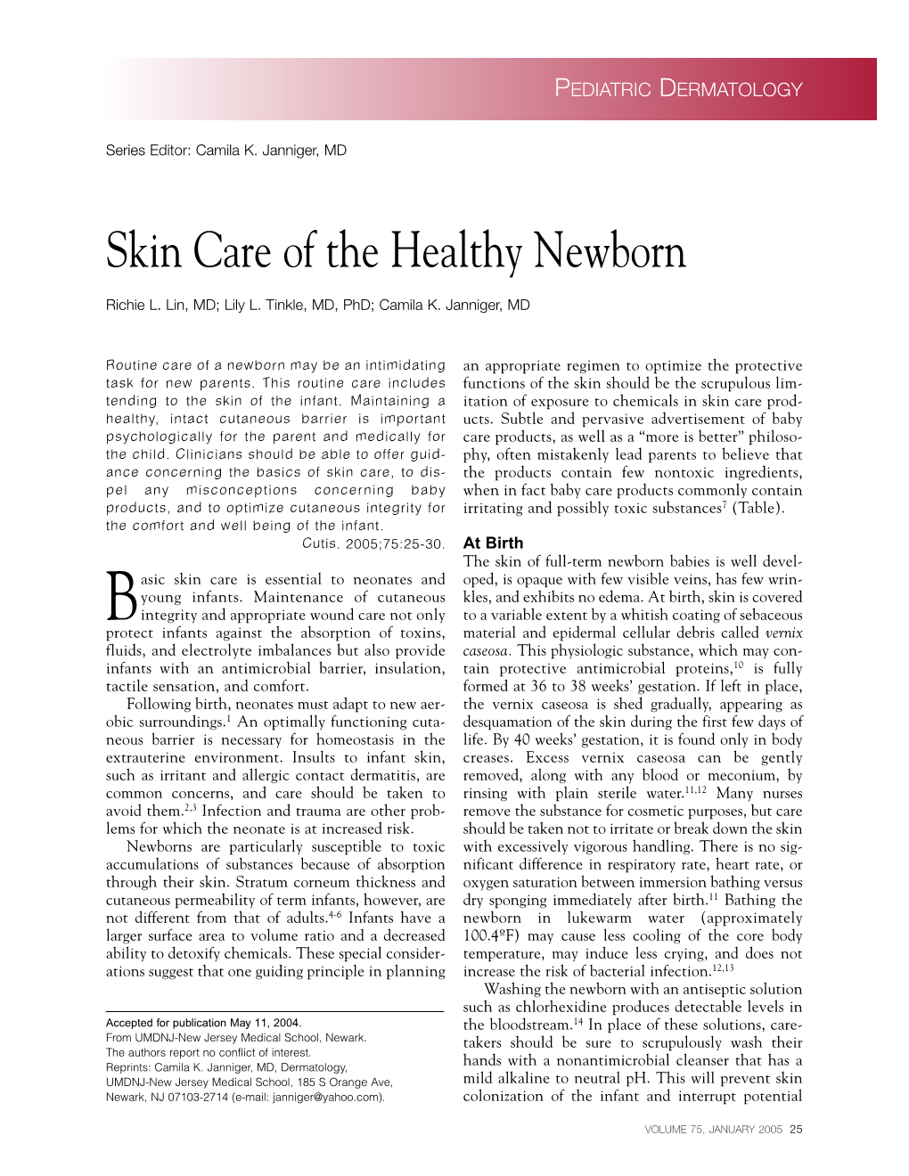 Skin Care of the Healthy Newborn