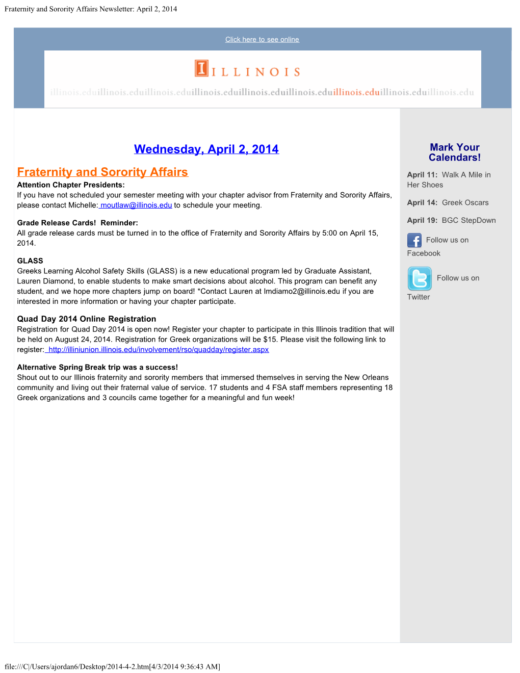 Fraternity and Sorority Affairs Newsletter: April 2, 2014