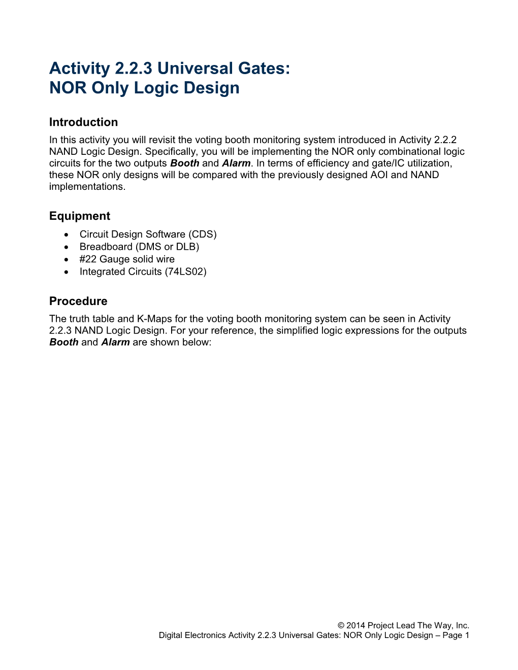 Activity 2.2.3 NOR Logic Design