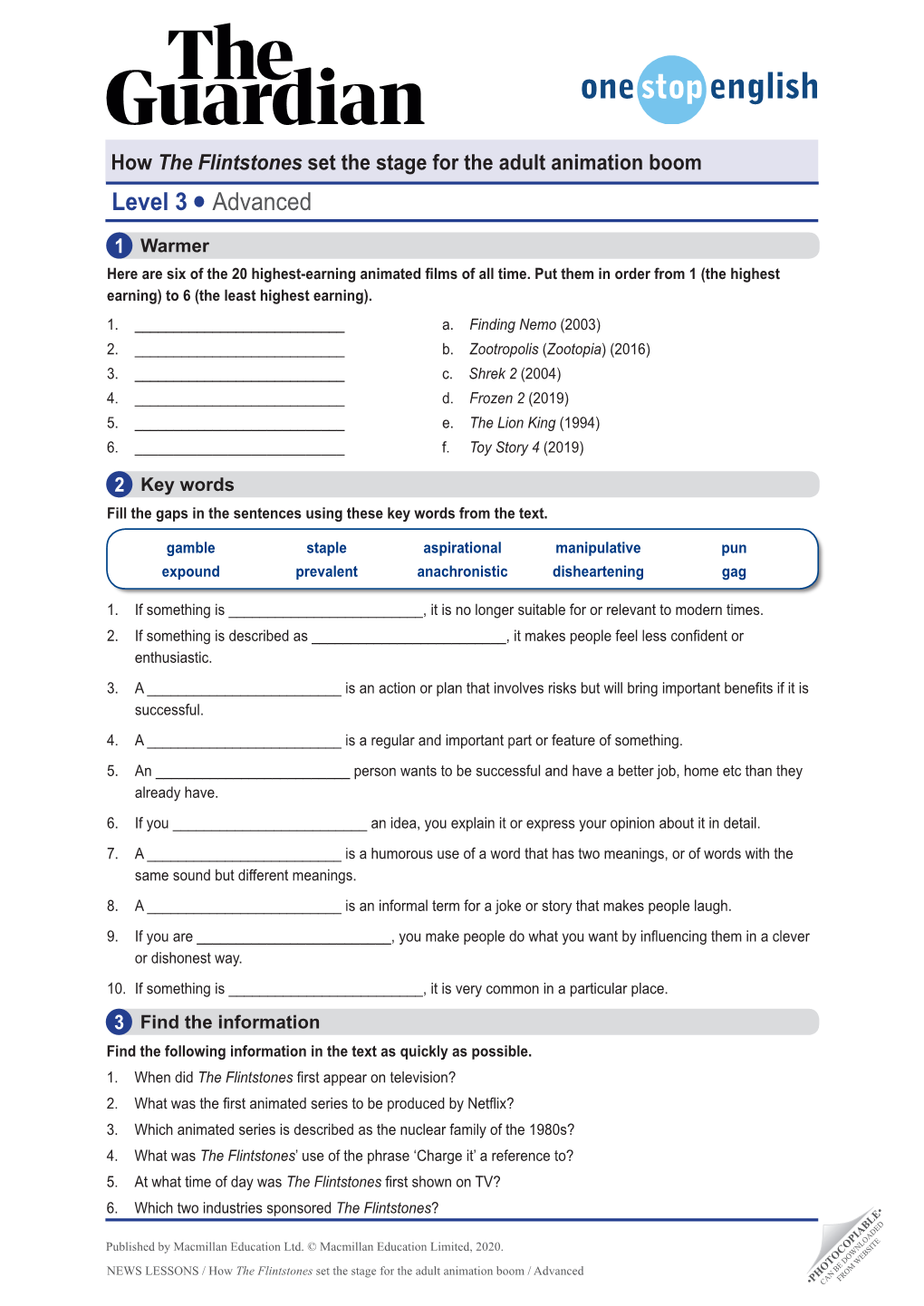 Animation Boom—Advanced Worksheet