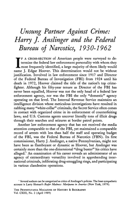 Harry J. Anslinger and the Federal Bureau of Narcoticsy 1930-1962