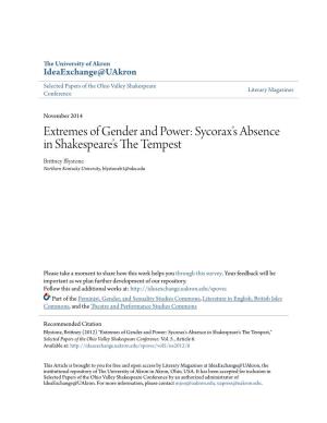 Extremes of Gender and Power: Sycorax's Absence in Shakespeare's the Tempest