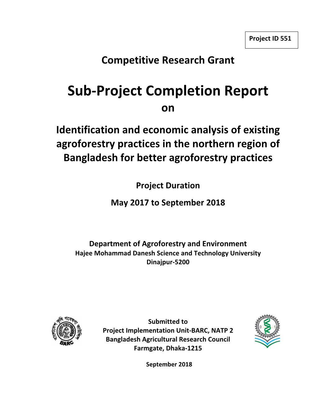 Sub-Project Completion Report (PCR)