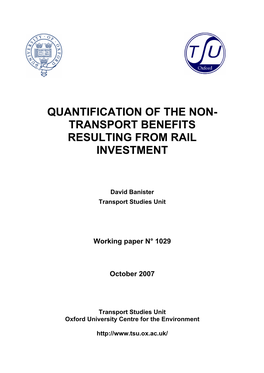 Quantification of the Non- Transport Benefits Resulting from Rail Investment