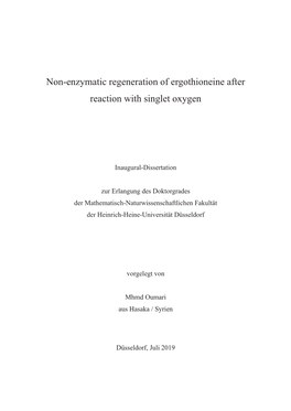 Non-Enzymatic Regeneration of Ergothioneine After Reaction with Singlet Oxygen