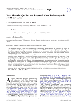 Raw Material Quality and Prepared Core Technologies in Northeast Asia