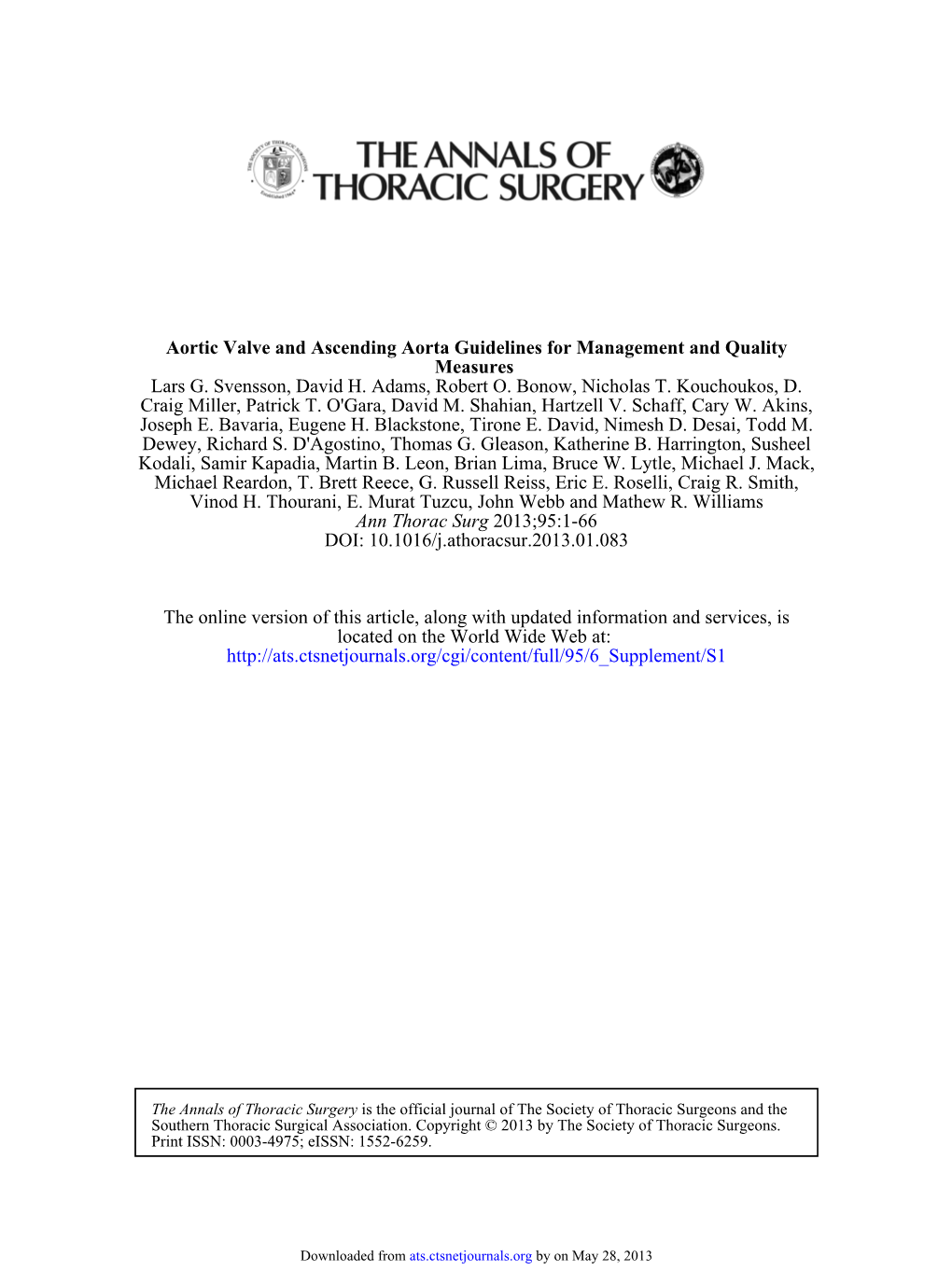 Aortic Valve and Ascending Aorta Guidelines for Management and Quality Measures Lars G