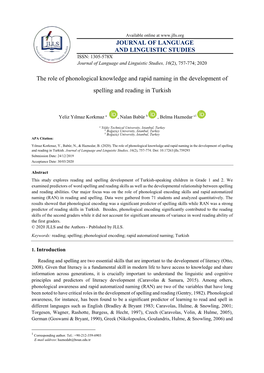 JOURNAL of LANGUAGE and LINGUISTIC STUDIES ISSN: 1305-578X Journal of Language and Linguistic Studies, 16(2), 757-774; 2020