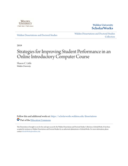 Strategies for Improving Student Performance in an Online Introductory Computer Course Sharon C