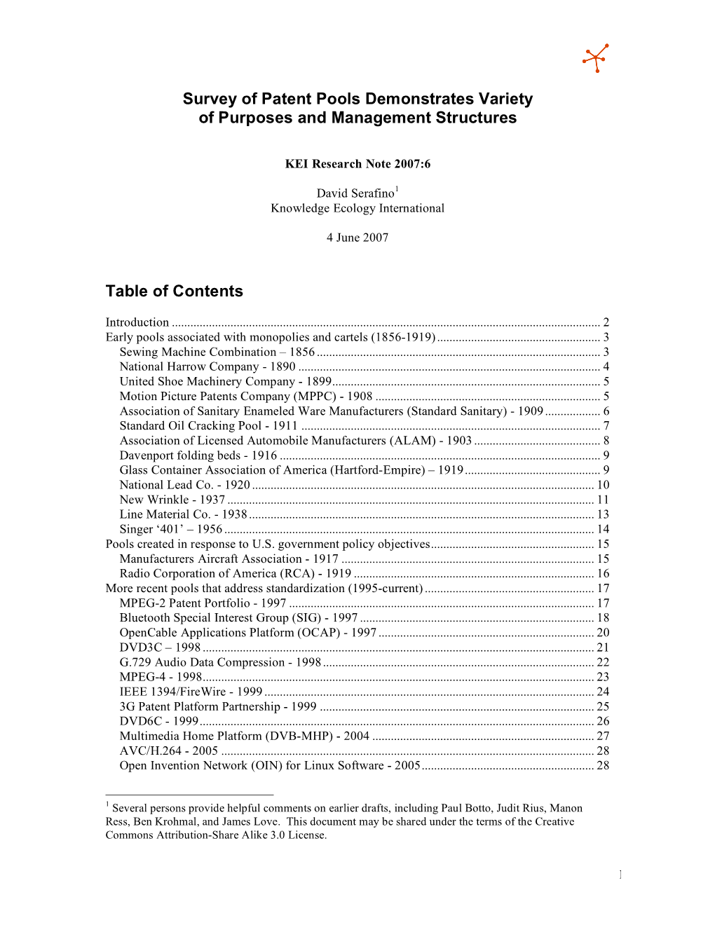 Survey of Patent Pools Demonstrates Variety of Purposes and Management Structures