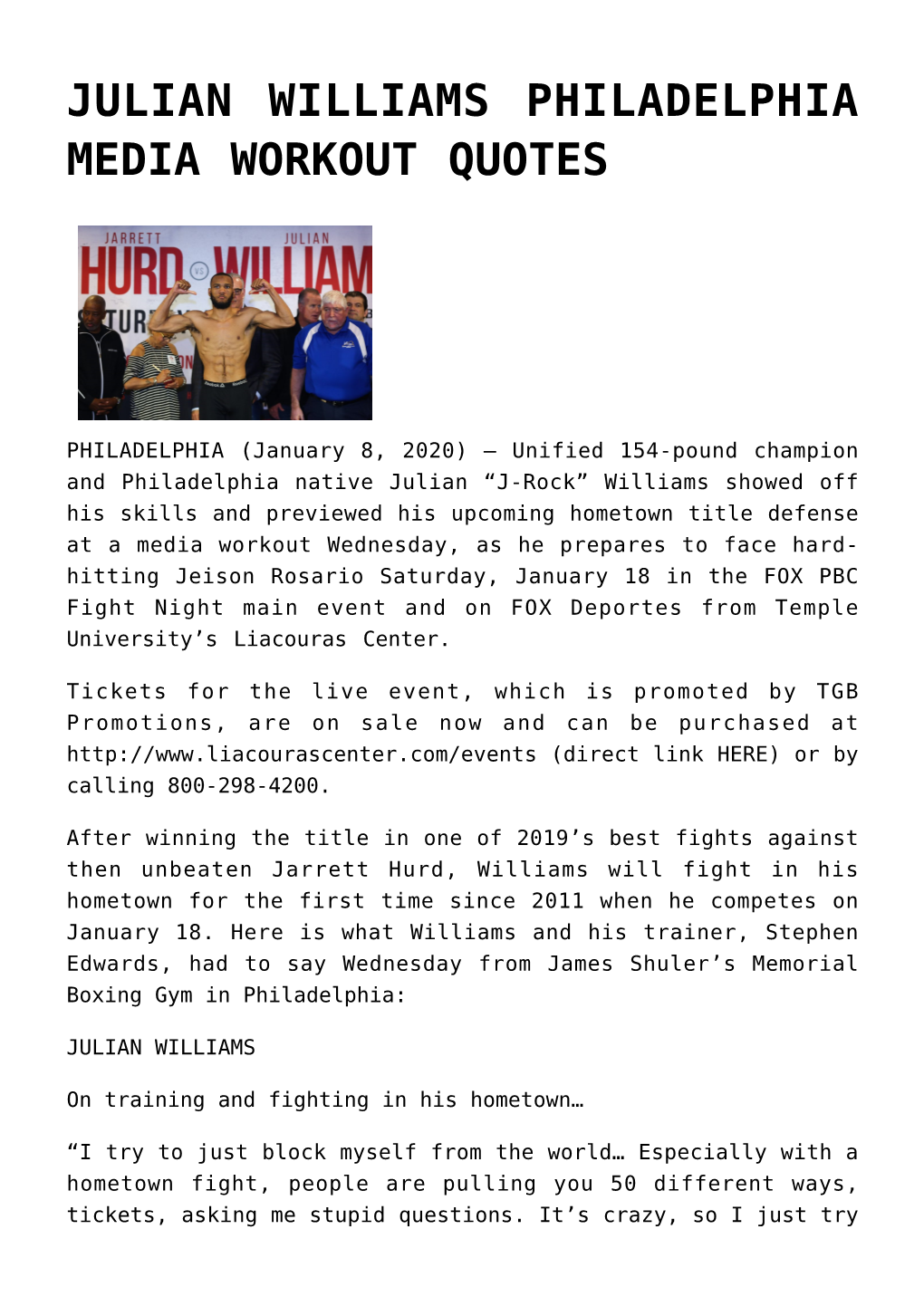 Julian Williams Philadelphia Media Workout Quotes