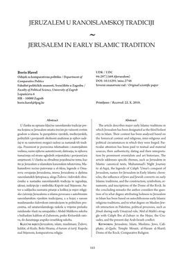 Jeruzalem U Ranoislamskoj Tradiciji Jerusalem in Early Islamic Tradition