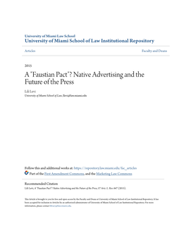 "Faustian Pact"? Native Advertising and the Future of the Press Lili Levi University of Miami School of Law, Llevi@Law.Miami.Edu
