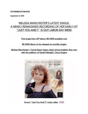 Melissa Manchester REVIEW JUST YOU and I PR 090820