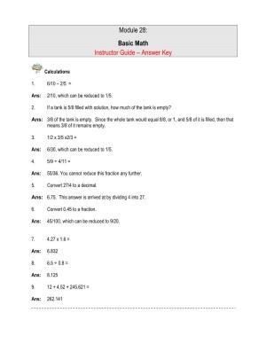Module 28: Basic Math Instructor Guide – Answer Key