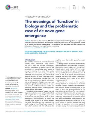 Function’ in Biology and the Problematic Case of De Novo Gene Emergence