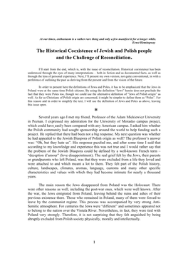 The Historical Coexistence of Jewish and Polish People and the Challenge of Reconciliation