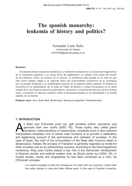 The Spanish Monarchy, Leukemia of History and Politics?