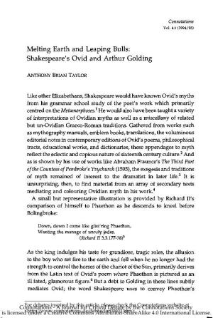 Shakespeare's Ovid and Arthur Golding