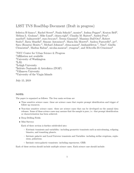 LSST TVS Roadmap Document (Draft in Progress) Federica B Bianco1, Rachel Street2, Paula Szkody3, Moniez4, Joshua Pepper5, Keaton Bell2, Melissa L