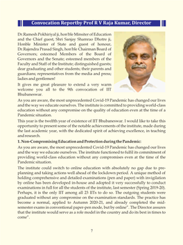 Convocation Reportby Prof R V Raja Kumar, Director