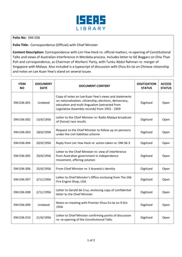 Folio No: DM.036 Folio Title: Correspondence (Official) With