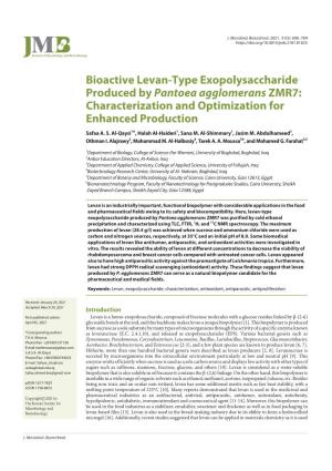 Bioactive Levan-Type Exopolysaccharide Produced by Pantoea Agglomerans ZMR7: Characterization and Optimization for Enhanced Production