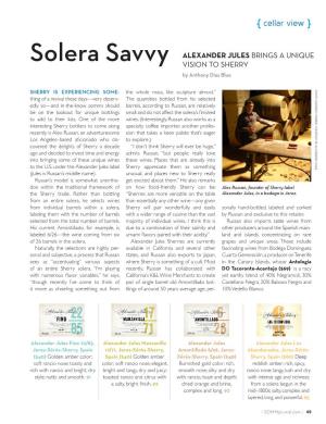 Solera Savvy ALEXANDER JULES BRINGS a UNIQUE VISION to SHERRY by Anthony Dias Blue