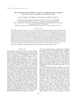 The Complete Development of Larval Caribbean Spiny Lobster Panulirus Argus (Latreille, 1804) in Culture