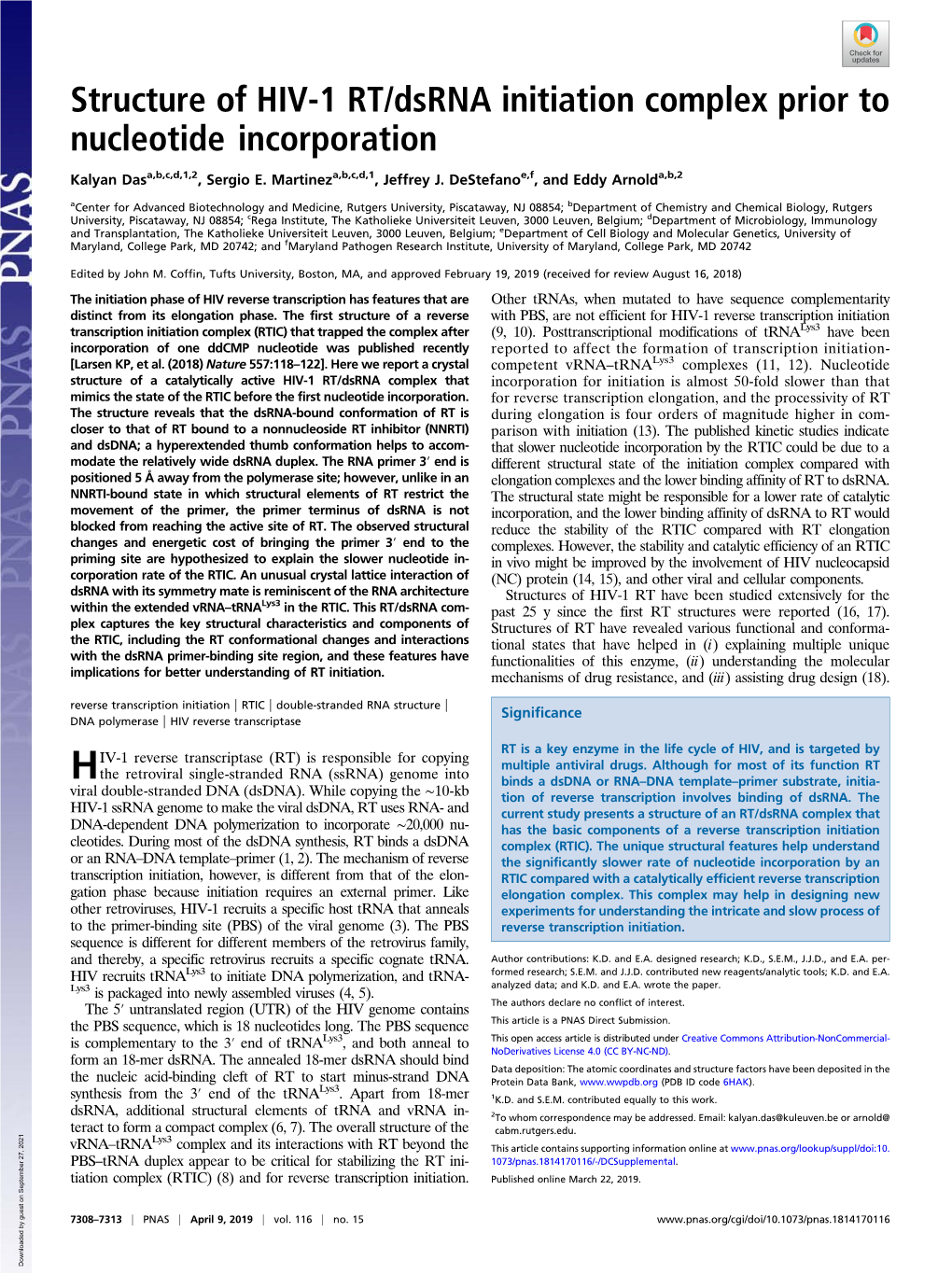 HIV-1 RT/Dsrna Initiation Complex Prior to Nucleotide Incorporation