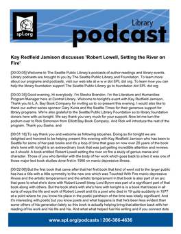 Kay Redfield Jamison Discusses 'Robert Lowell, Setting the River on Fire'
